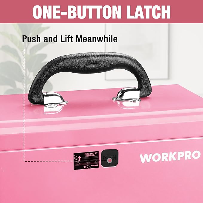 WORKPRO 10.8" Portable Mini Metal Tool Box with Removable Color-Matching Tray, One-Button Latch Toolbox, Steel Tool Chest with PP Handle, Compact Storage Organizer for Home, Office or Workshop