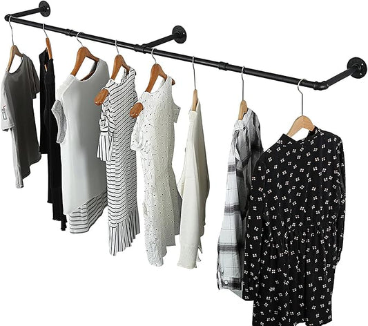 Oroonoko 72inch Industrial Pipe Clothes Rack Wall Mount For Hanging Rod Bar for Laundry Room, Closet Rod& Plant Hanger Up to Max Load 135Lb Black (72inch(1 Pack))