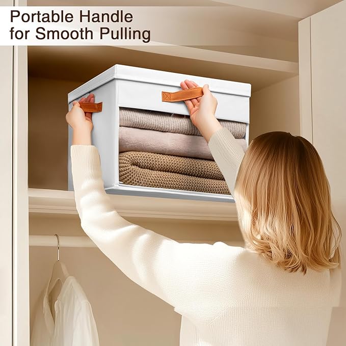 Homsorout Large Storage Bins with Lids - 6 Pack Foldable Decorative Organizers with Clear Windows & Handles, Cube Storage Organizers for Clothes, Blankets, Sweaters, Sheets, White