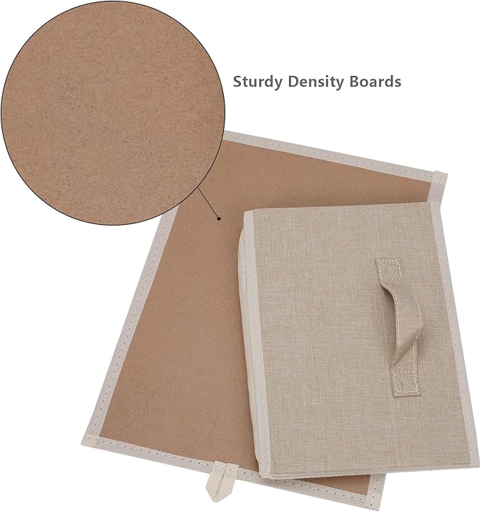 BOMKEE Collapsible Sorage Bins, Storage Cubes Baskets Collapsible Fabric Storage Boxes with Handles for Home and Office (Set of 4, Beige, 15.4 x 11.4 x 7.91inch)