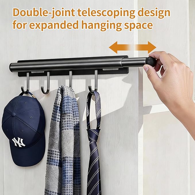 Lewondr Valet Rod for Closet Pull Out, 12" Adjustable Heavy Duty Extending Closet Rod, Valet Clothing Hanger Rods Extender for Wardrobe, Laundry Room, Bedroom, Bathroom, Black, 1 Pack