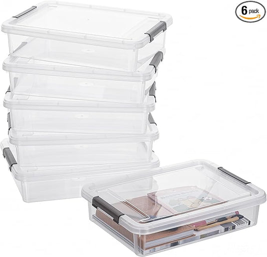 Citylife 6 PCS Clear Plastic Container Clip Box with Latching Lids, Stackable Document Paper Protectors Organizer Container for Office, Home, and School Supplies