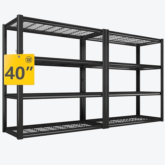 REIBII 40" W Garage Shelving Heavy Duty 2240 LBS Load Capacity 4 Tier Adjustable Metal Shelving Unit for Garage Warehouse Basement Industrial Shelving 40" W × 19.5" D × 59.5" H, 2 Pack