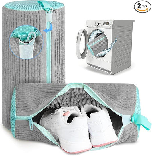 Shoe Washing Machine Bag, 2 PC Reusable XXL Shoes Laundry Bag for Washer & Dryer with Concealed Heavy-Duty Zipper to Protects Shoes & Machine, Cleaning Bag for Sneakers & Tennis Shoe(Yellow)