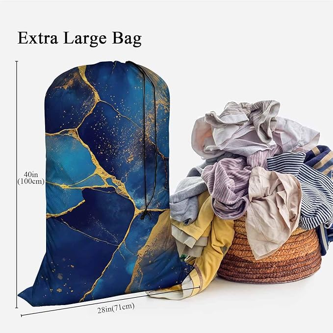 Swono Abstract Fluid Art Large Capacity Laundry Hamper Basket Alcohol Ink Painting Golden Swirls Storage Baskets for Bedroom, Bathroom, Dorm, Washing Room, Oxford Cloth, Blue