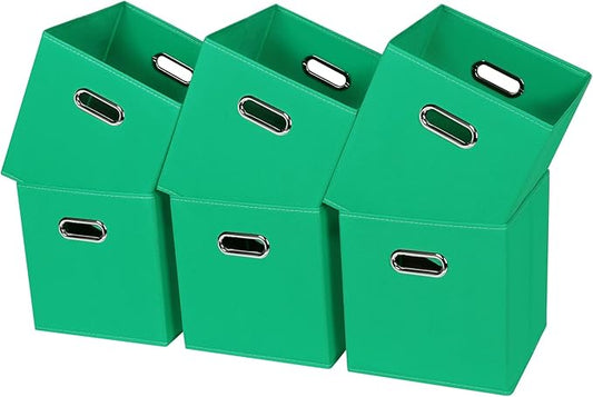 Black Fabric Cubby Storage Bins,13x13x13 Inches ,Cube Organizer Bin Foldable Storage Boxes with Dual Handles Fabric Organizer Box and collapsible Storage basket,Set of 6,Green
