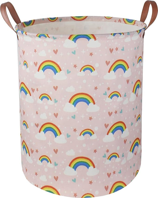 NTAOHAMPER Pink Rainbow Laundry Hamper,Baby Nursery Hamper,Kids Toy Storage Basket for Girls Bedroom,Gift Basket,Room Decor(Rainbow)