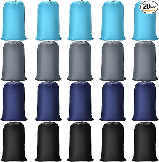 Nuogo 20 Pcs Laundry Bag Washable Travel Laundry Bags with Drawstring Lock Closure Large Heavy Duty for Camping Tent Blankets Dirty Clothes Yarn Fabric Storage, 38 x 24 Inches(Mixed Color)