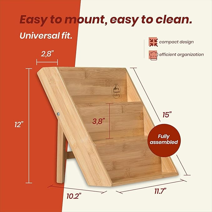 Bamboo Spice Rack Organizer for Countertop - Eco Friendly Seasoning Organizer 3-Tier Spice Shelf - Space Saving Wooden Spice Rack