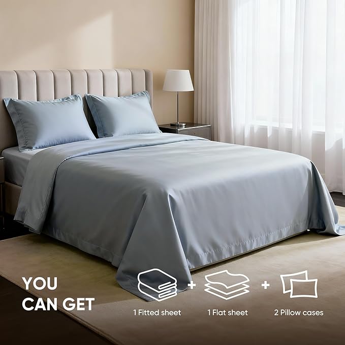 TWK 1200 Thread Count 100% Egyptian Cotton Sheets Bed Set,Thickness,Long-Lasting Durability,Resists Pilling,Deep Pocket Up to 18",with a Laundry Bag (French Blue, California King)