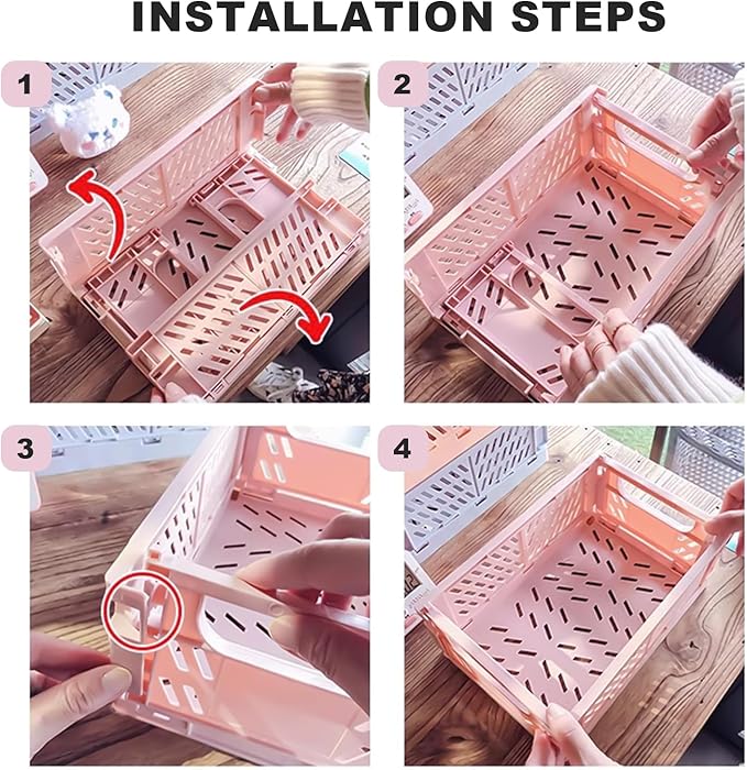 Small Pastel Plastic Storage Bins 2Pcs Foldable Pastel Crates Plastic Basket Colorful Storage Containers Baskets for Classroom Kitchen Office Bedroom Desktop Home Decor (Green 9.8" x 6.5" x 3.8")