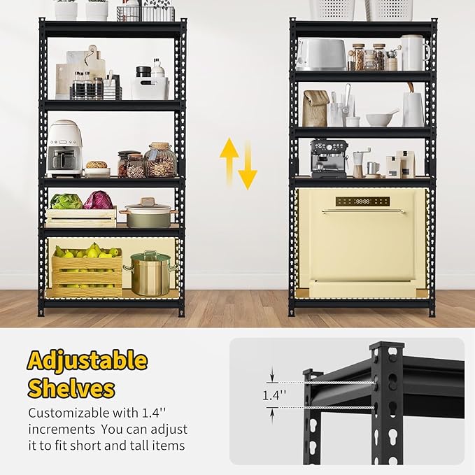 Heavy Duty Storage Shelves 5-Tier Shelving Unit, 2500 LBS Capacity Metal Rack for Garage Kitchen Pantry, Adjustable Shelves, 35" L x 18" W x 72" H