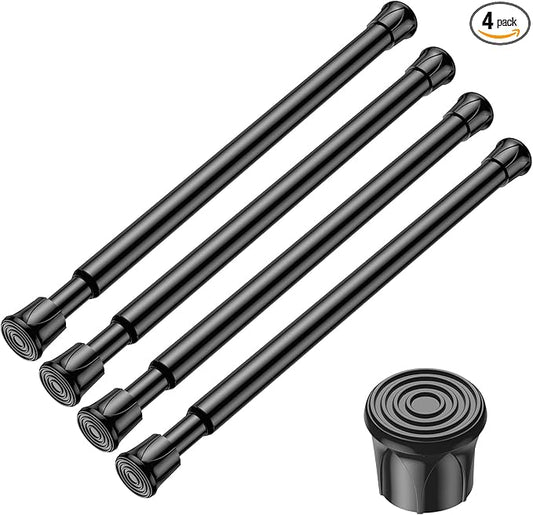 AIZESI 4PCS Small Spring Tension Curtain Rod 8 to 12 Inch, Mini DIY Tension Rods No Drill for Slim Window Sidelights Cupboard, Black