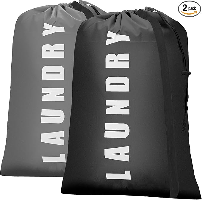 Isink Heavy Duty Laundry Bag with Strap,2 Pack Travel Laundry Bags for Dirty Clothes,24" x 36" Large Laundry Bag for Traveling,Camping,Dorm (Black+ Gray)