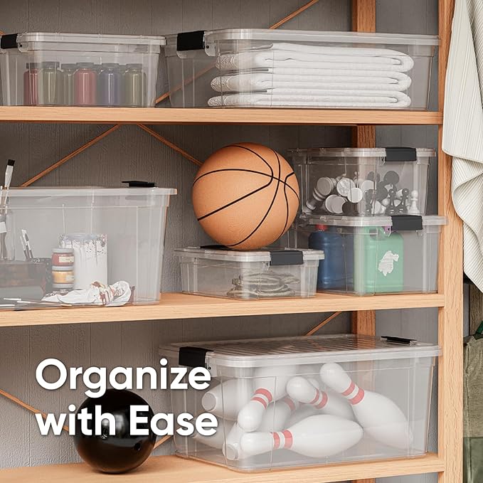 Superio Small Clear Storage Box with Lid, 6.6 Quart Plastic Container Bins for Organizing, Stackable Crates, BPA Free, Non Toxic, Odor Free, Organizers for Home, Office, School, and Dorm