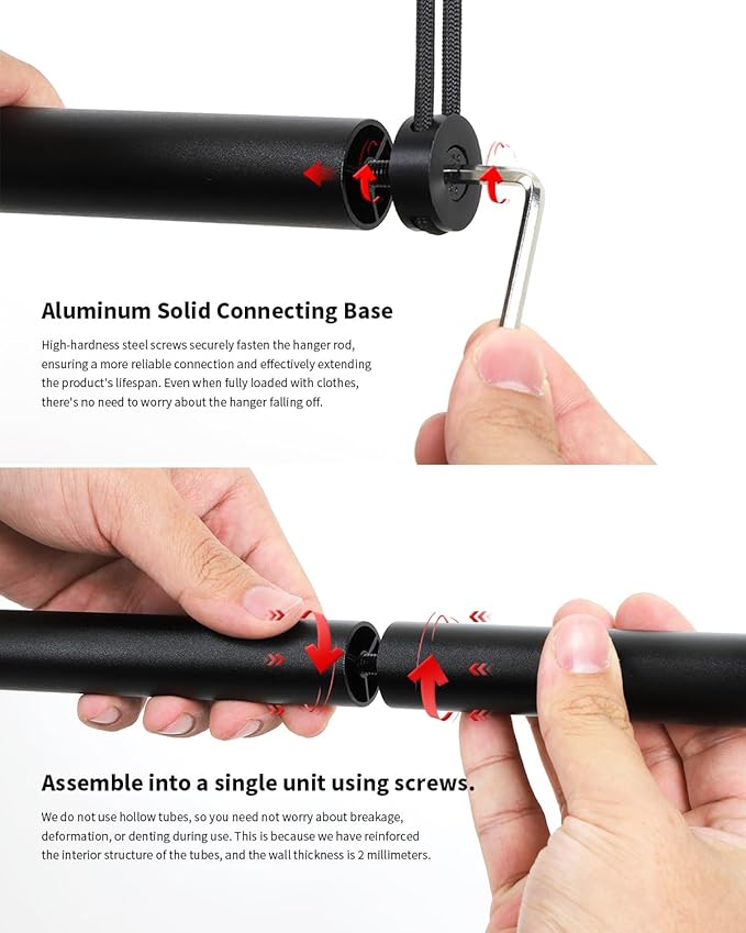 BaiNong Adjustable Closet Hanging Rod Heavy Duty 40'' Black (Black, 40 Inch)