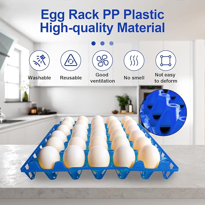 8PCS Plastic Egg Tray Egg Crates 30-Egg Flats, Stackable Egg Cartons Hold Multiple Eggs for Home Chicken Farmers, Plastic Egg Crate Farm Products for Storing, Sorting, Shipping Eggs - Blue
