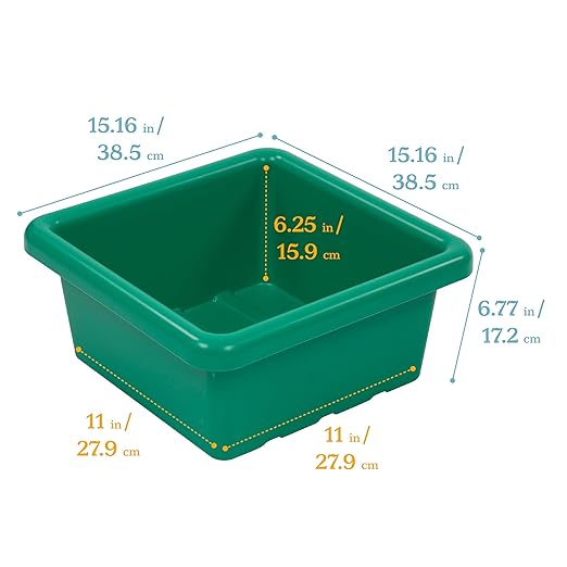 ECR4Kids Stackable Square Bins with Non-Snap Lids, Multipurpose Organization, Green, 4-Pack