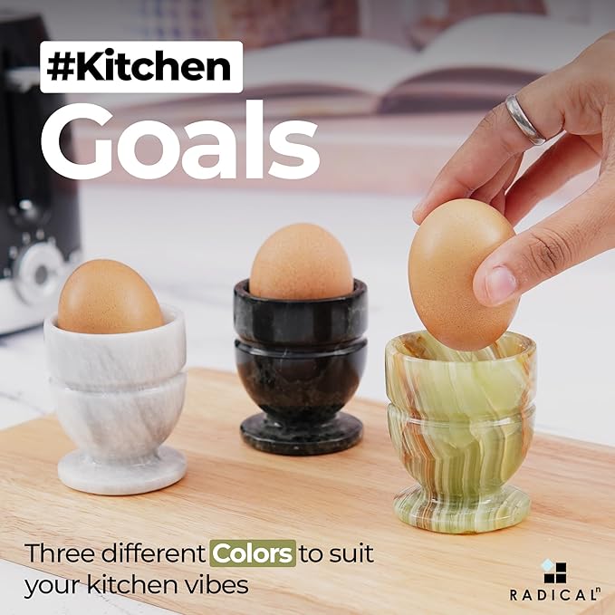 Radicaln Marble Egg Cups 2.5'' Inch Green Onyx Handmade Egg Holder For Soft Boiled Eggs Ideal Egg Cup Holder & Hard Boiled Eggs Cups Set Egg Holder Countertop