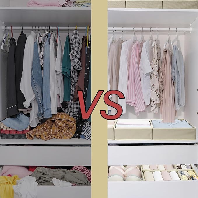 Fordonral 16 Pack Drawer Organizer Clothes, Foldable Fabric Dresser Organizer Closet Organizers and Storage Box for Underwear,Folded Clothes,Baby Clothing,Socks,Bra,Towels,Ties(Beige)