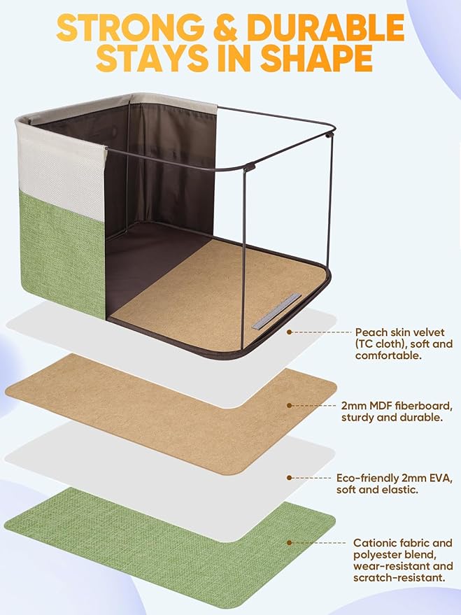 BALEINE 2 Pack Fabric Closet Storage Bins for Shelves, Linen Closet Organizers and Storage, Decorative Baskets for Organizing, Shelf, Clothes, Home, Office (Green, 14''x10''x8.5'')