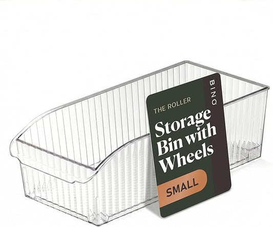 BINO | Plastic Storage Bins with Wheels, Small | THE ROLLER COLLECTION | Clear Storage Bins for Organization | Clear Containers for Pantry | Fridge & Freezer Organizer Bin Cabinet & Pantry Organizers