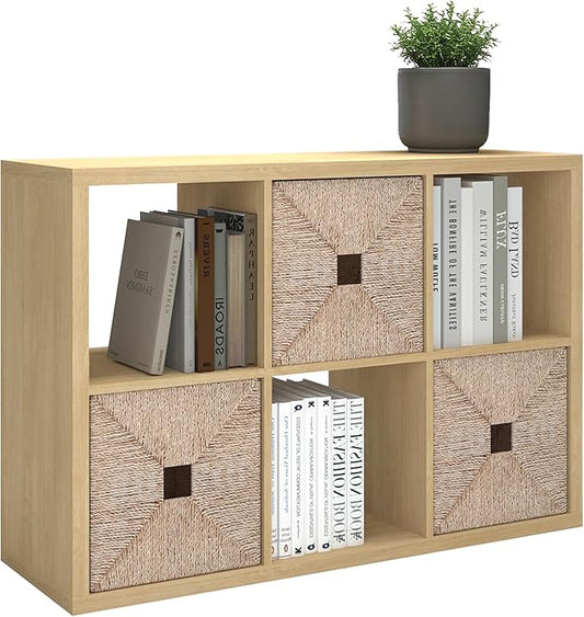 CTESNE【2026 Wooden Thick Frame 6 Cube Storage Organizer Shelf with Anti-Tipping Kits + Reversible Open Back Bookcase, Horizontal and Vertical Dual-use（Oak Color,11inch）
