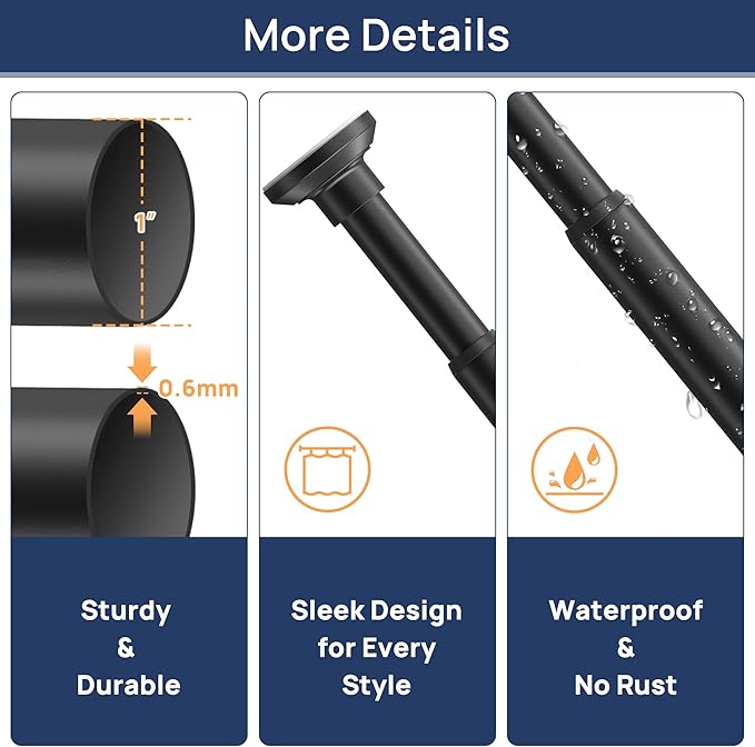 ENJOYBASICS Matte Black Shower Curtain Rod 30 to 88 Inches, 1 Inch Stainless Steel Adjustable Spring Tension Rods No Drill for Bathroom, Closet, Window, Room Divider, Never Rust, Non Slip