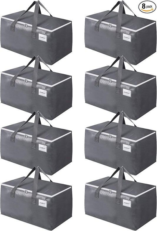 BlissTotes Large Moving Boxes and with Zippers & Handles Moving Supplies with lids, Heavy Duty Totes for Storage Bags for Space Saving, Fold Flat, Moving and Storing 125L, 8 Pack