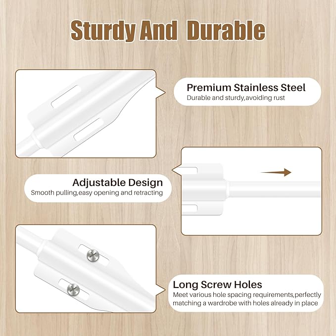 12" Valet Rod For Closet Pull Out Slide Out Adjustable Heavy Duty Valet Rod For Closet, Laundry Room, Bedroom, Bathroom(White 2PACK)
