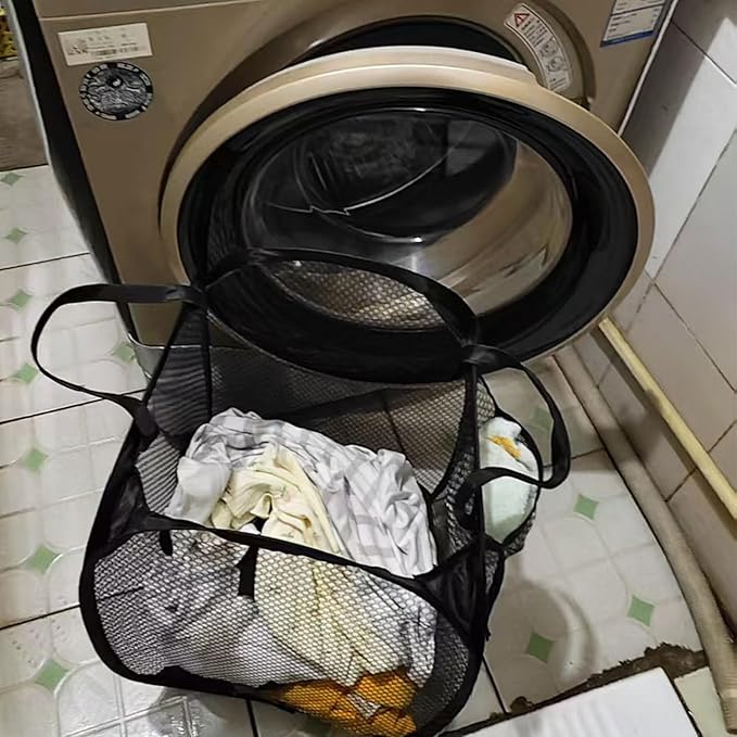 ULYSIA Collapsible Laundry Basket,Dirty Clothes Mesh Pop Up Hamper, Small Foldable Laundry Basket for Bathroom, Dorm, Travel Storage,Cruise Essentials Black