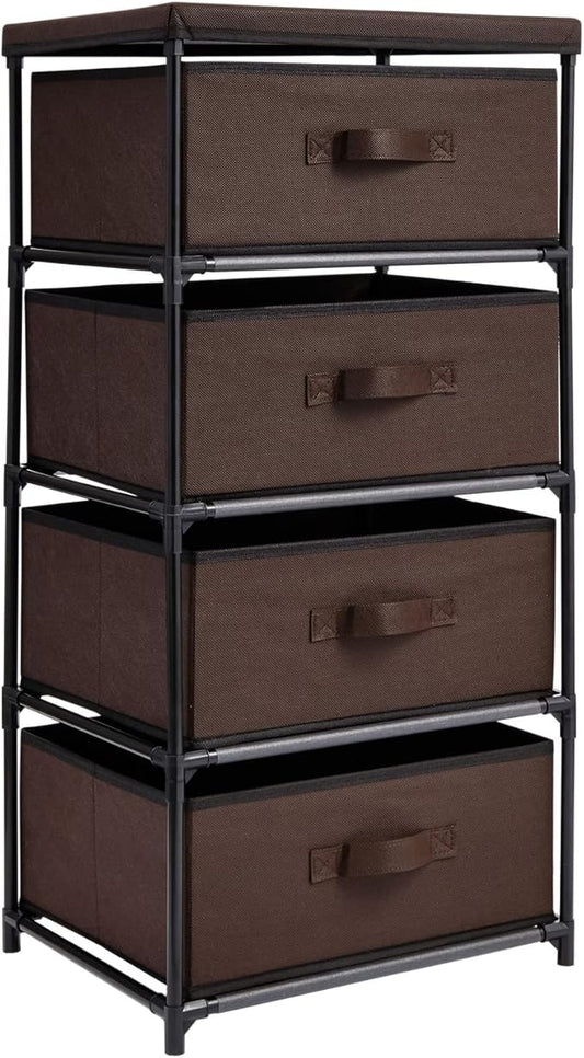 Juvale 4-Tier Closet Organizers & Storage Dresser - 16.5 in L x 13 in W x 33 in H, Dark Brown, Modern - Fabric Drawers for Bedroom Storage & Closet - Metal Frame Clothes Dresser for Narrow Spaces