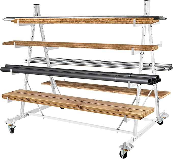 Mobile Horizontal Storage Rack, 5-Tier Pipe Rack Cart 53" x 52" x 44", 2000 lbs Heavy Duty Long Parts Storage Rack, Lumber Cantilever Racking with Wheels for Garage, Workshop, Shed, Basement