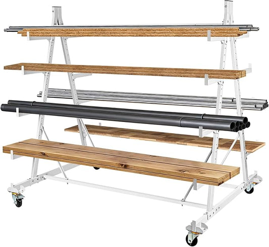 Mobile Horizontal Storage Rack, 5-Tier Pipe Rack Cart 53" x 52" x 44", 2000 lbs Heavy Duty Long Parts Storage Rack, Lumber Cantilever Racking with Wheels for Garage, Workshop, Shed, Basement