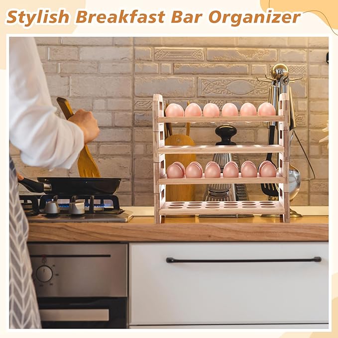 Reallnaive 4 Tier Wooden Egg Holder for Countertop, Bamboo Stackable Fresh Eggs Storage Farmhouse Collecting Rack for Gathering Kitchen Organizer or Easter Egg Display, Stackable with 72 Eggs(Wood)