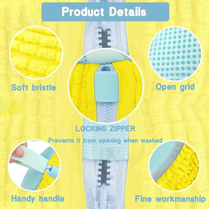 2 Pack Shoe Bag for Washing Machine, XXL 360° Protect Sneaker Laundry Bag for Shoes Reusable Durable Fibers Adjustable Washer Bag with Zipper for Tennis Gym Sneakers Shoe Dryer (Yellow)