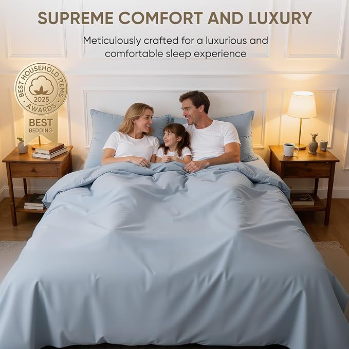 TWK 1200 Thread Count 100% Egyptian Cotton Sheets Bed Set,Thickness,Long-Lasting Durability,Resists Pilling,Deep Pocket Up to 18",with a Laundry Bag (French Blue, Full)