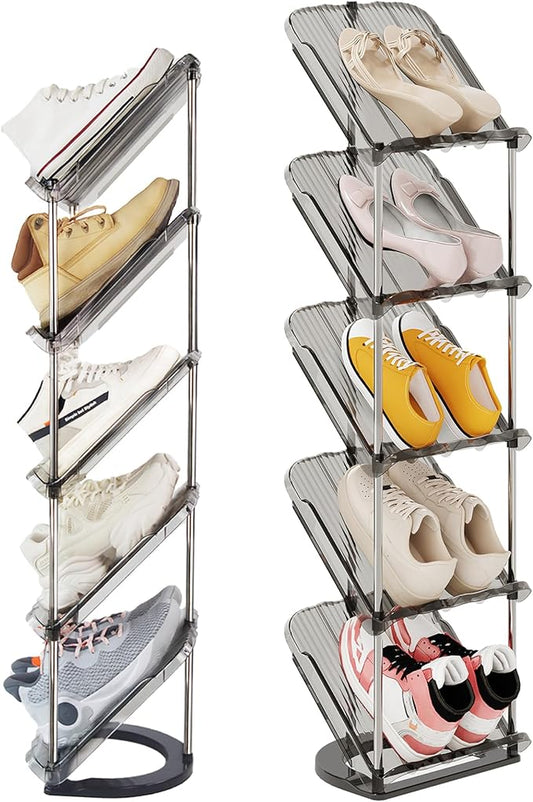 Patinao 2 Pack Sloping Narrow Shoe Rack 5 Tiers - Free Standing Vertical Shoes Racks for Small Spaces and Corner, Shoe Storage Organizer for Entryway, Tall Slim Shoe Shelf Cabinet for Shoes and Boots