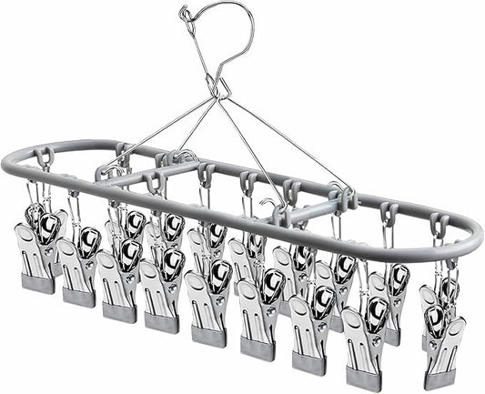 PHYDELU Drying Rack Clothing with 20 Clips，Sock Hanger for Drying，Hanging Clothes Dryer Underwear Hangers Racks Laundry Herb Socks Panty Wet Bra Lingerie Baby Delicates Foldable Small Indoor Metal