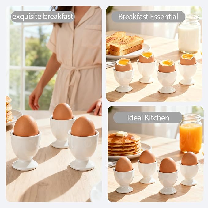 Ceramic Egg Holder - 4 Piece Egg Cups Set Designed for Soft Boiled Eggs, Perfect for Breakfast, Kitchen, Restaurant & Party Dining