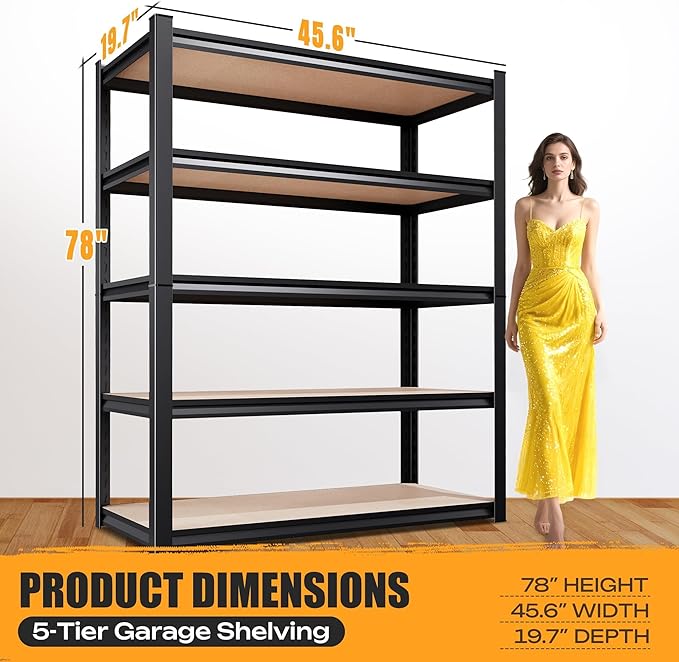 AOAORRG Set of 3 Garage Shelving Heavy Duty Storage Shelves, Metal Adjustable Shelving Unit, Utility Garage Organizer Shelf for Basement, Pantry, Kitchen, Warehouse, 45.6" Wx19.7 Dx78 H