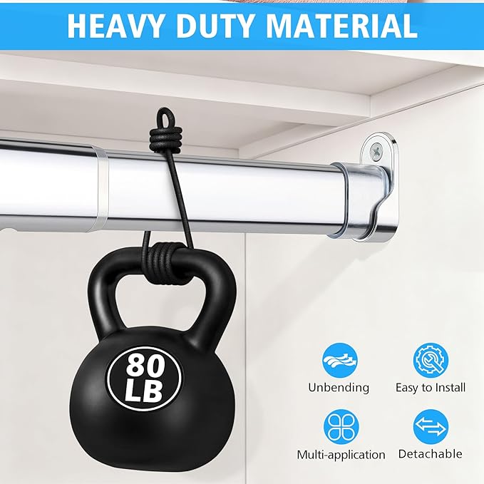 Premium Chrome Oval Closet Rod for Hanging Clothes 52 to 70 Inch, Includes End Supports, Adjustable Wardrobe Tube, Heavy Duty Extendable Closet Pole, Carbon Steel