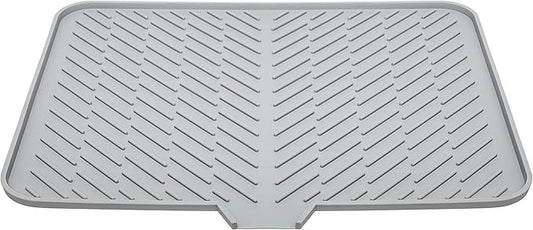Luxet Silicone Dish Drying Mat with Built-in Drain Lip - Hygienic Drying Pad - Sturdy Compact Easy to Clean Tray Protects Surfaces Prevents Water Build Up - 23 X 17 (Grey)