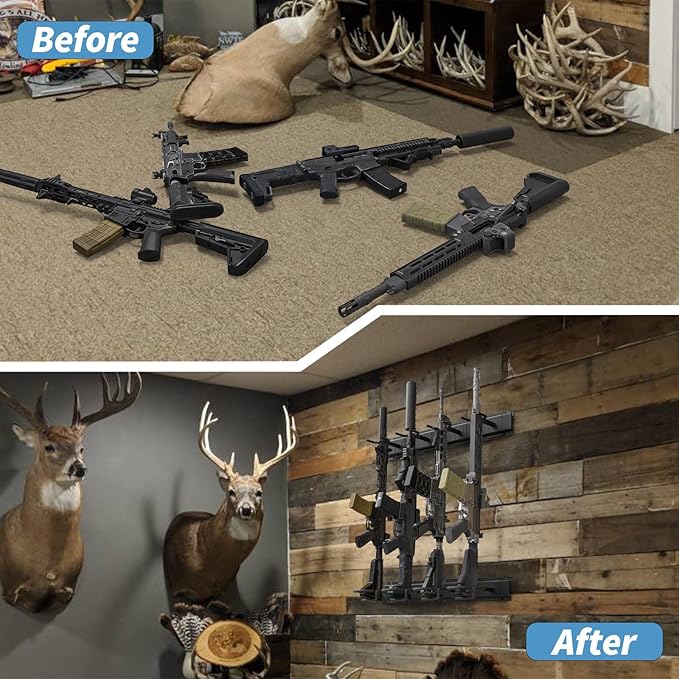 Gun Rack Wall Mount, Aluminium Alloy Gun Racks for Wall, Adjustable 4/8/12 Slot Indoor Gun Racks Securely Hold Shotguns Rifles Rack