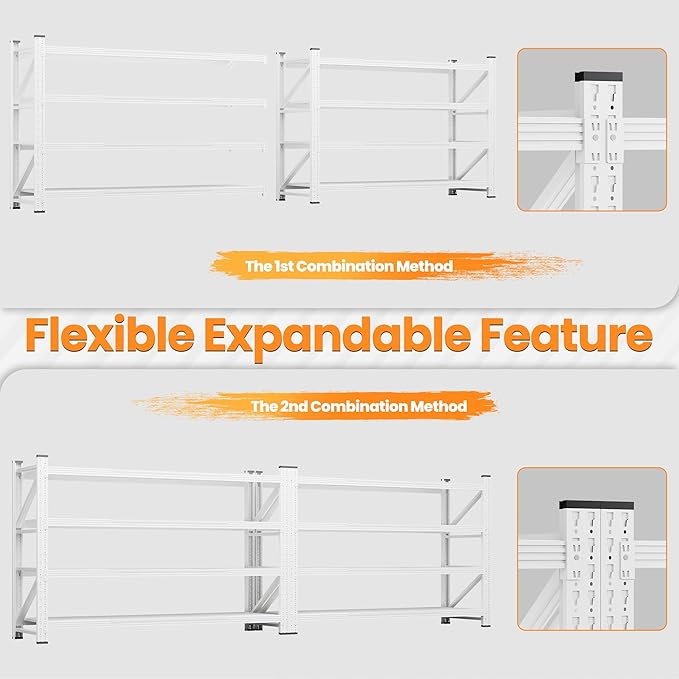 79”W Garage Shelving Heavy Duty, 7000LBS Metal Storage Shelves, 24” Deep Storage rack shelf, Steel Tall Industrial Shelving , 4 Tier Adjustable Standing Shelf for Warehouse / Shop 79"W x 24"D x 79"H