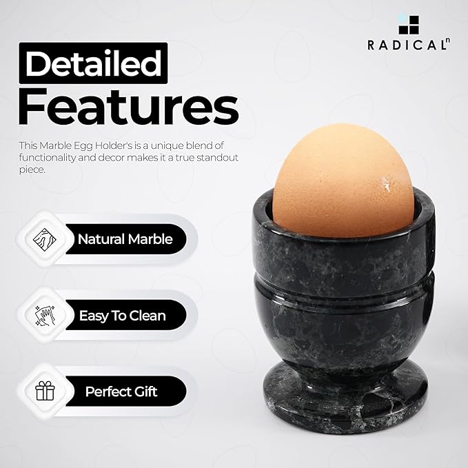 Radicaln Marble Egg Cups 2.5 Inch Black Handmade Egg Holder Countertop Ideal Boiled Eggs Cups Set & Marble egg cup holder for dining table
