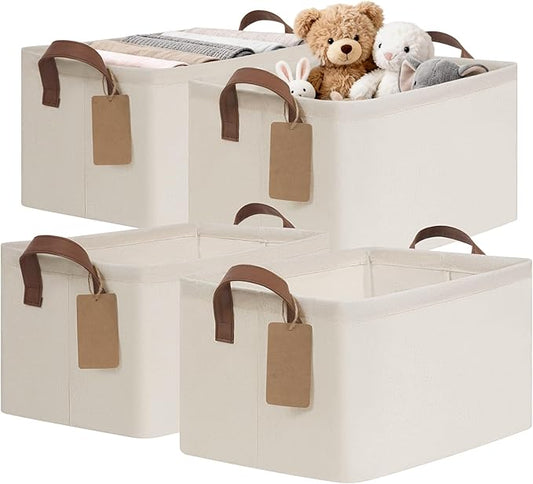CHICVITA 4 Pack Storage Baskets for Shelves, Collapsible Fabric Closet Baskets for Organizing, Shelf Bins with Metal Frame, Clothes Towel Organizer for Closet, 14.8" x 10.3" x 8.3", Beige