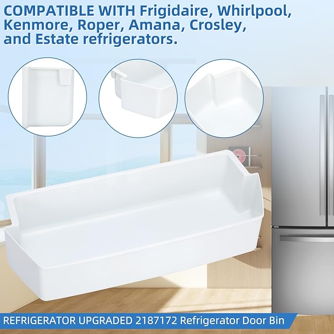 2187172 Door Shelf Bin for Whirlpool Kenmore Amana Frigidaire Fridges Roper Estate Replace WP2187172, AP6006028, 2187194K, PS11739091 AP3853103, AP3853103, PS328468, PS986890, 3046299（2 Pack）