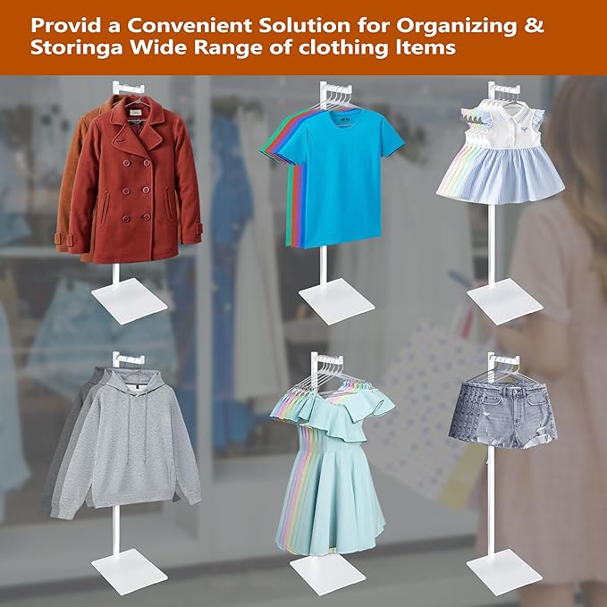Standing Clothes Rack, 21" - 36" Height Adjustable Clothes Hanger Stand, Metal Clothes Rack, Clothing Display Rack, Garment Display Stand for Thrift Shops and Retail Store, White, 1Pack