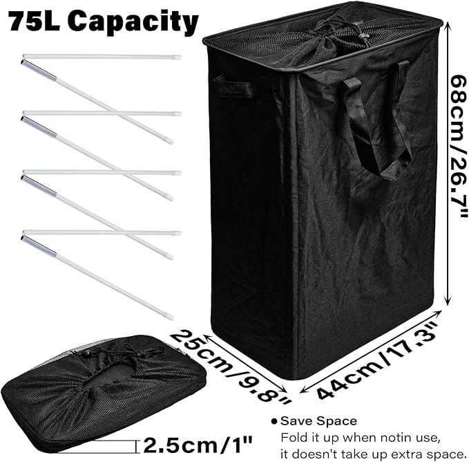 Slim Laundry Basket, 19.8 Gallons(75L) Thin Laundry Hamper with Handles, Collapsible Dirty Clothes Hamper for Laundry Room Dorm Bedroom